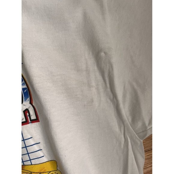 VINTAGE NASCAR M&M CARTOON KEN SCHRADER WHITE T SHIRT SIZE LARGE 90S Y2K HYPE - Picture 7 of 8